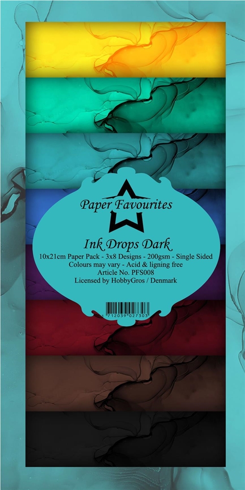 Paper Favourites slim card Ink drops dark  10x21cm 24 ark 200g